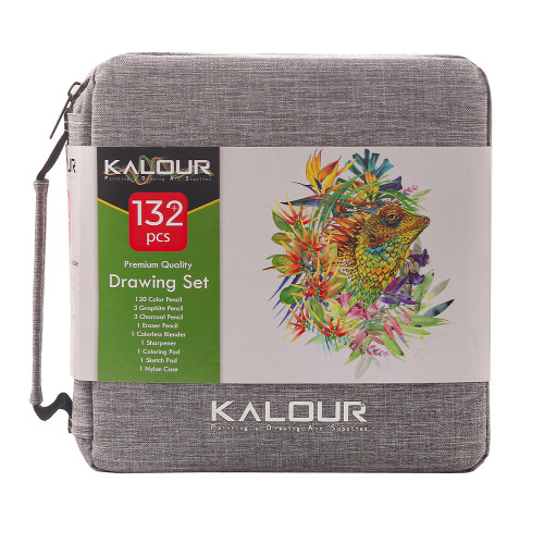 Kalour 120 Oil-Based Colored Pencil Set with Sketchbook and Coloring Book Canvas Bag