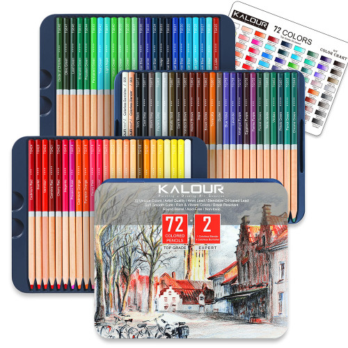 Kalour 72 Color Oil-Based Colored Pencil Set with Blender