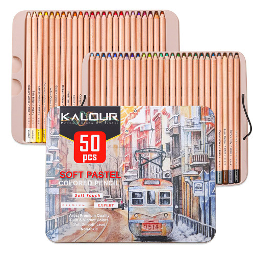Kalour 50 Professional Pastel Colored Pencil Set in Tin Box