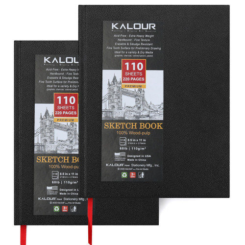 Kalour 2-Pack 8.5x11 Inch 110 Sheets Hardcover Colored Pencil Sketchbooks